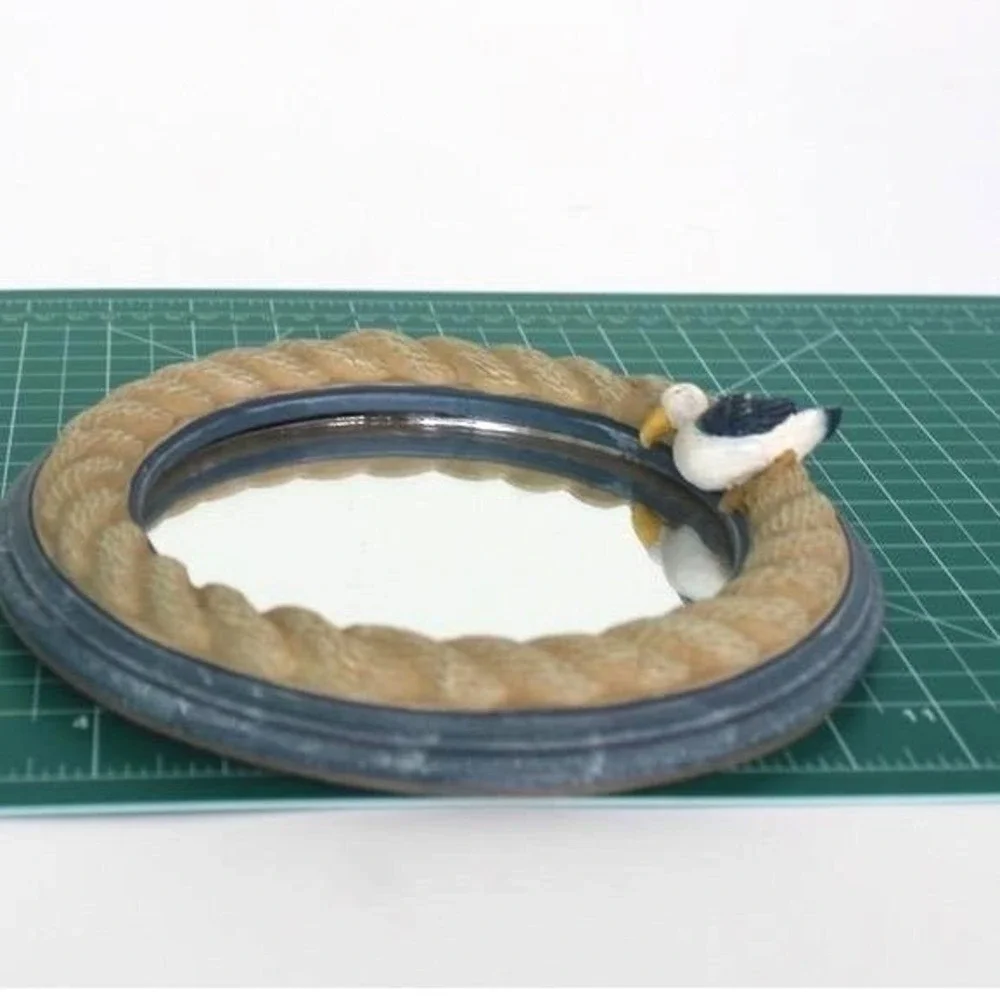 Nautical Rope Round Wall Mirror Seagull Figurine Coastal Beach House Blue‎ 8